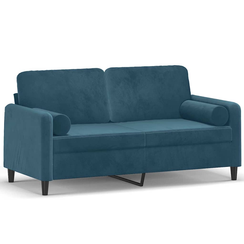 Canapé 2 places avec oreillers décoratifs bleu 140 cm velours - XIOS
