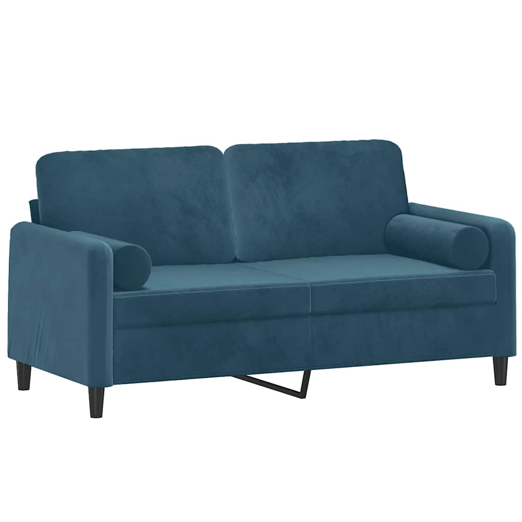 Canapé 2 places avec oreillers décoratifs bleu 140 cm velours - XIOS