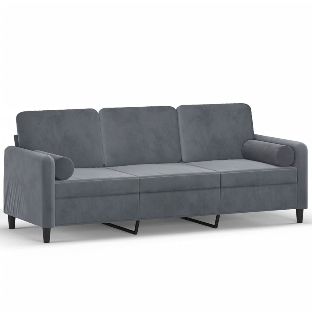 Canapé 3 places avec oreillers gris foncé 180 cm velours - XIOS
