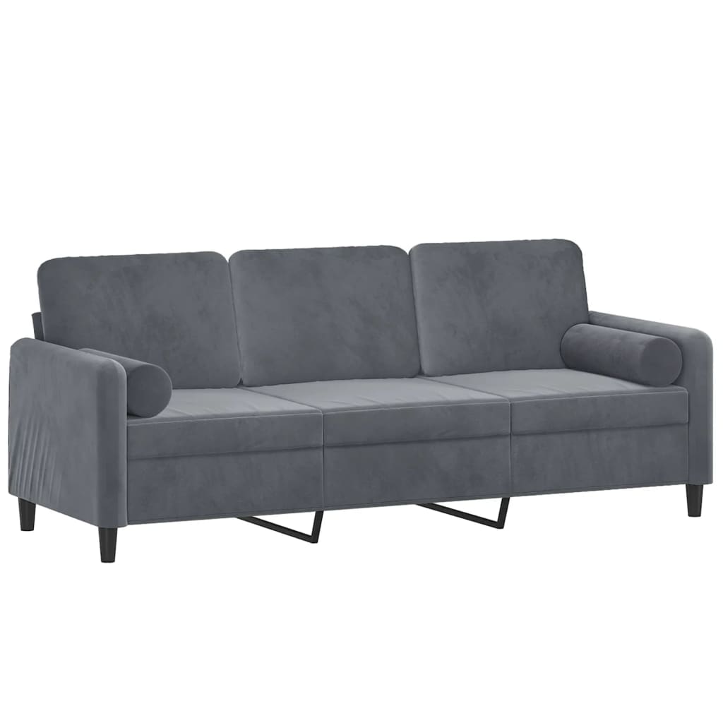 Canapé 3 places avec oreillers gris foncé 180 cm velours - XIOS
