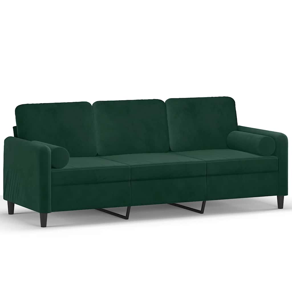 Canapé 3 places avec oreillers vert foncé 180 cm velours - XIOS
