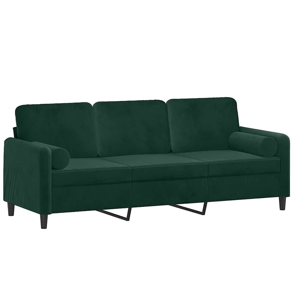 Canapé 3 places avec oreillers vert foncé 180 cm velours - XIOS