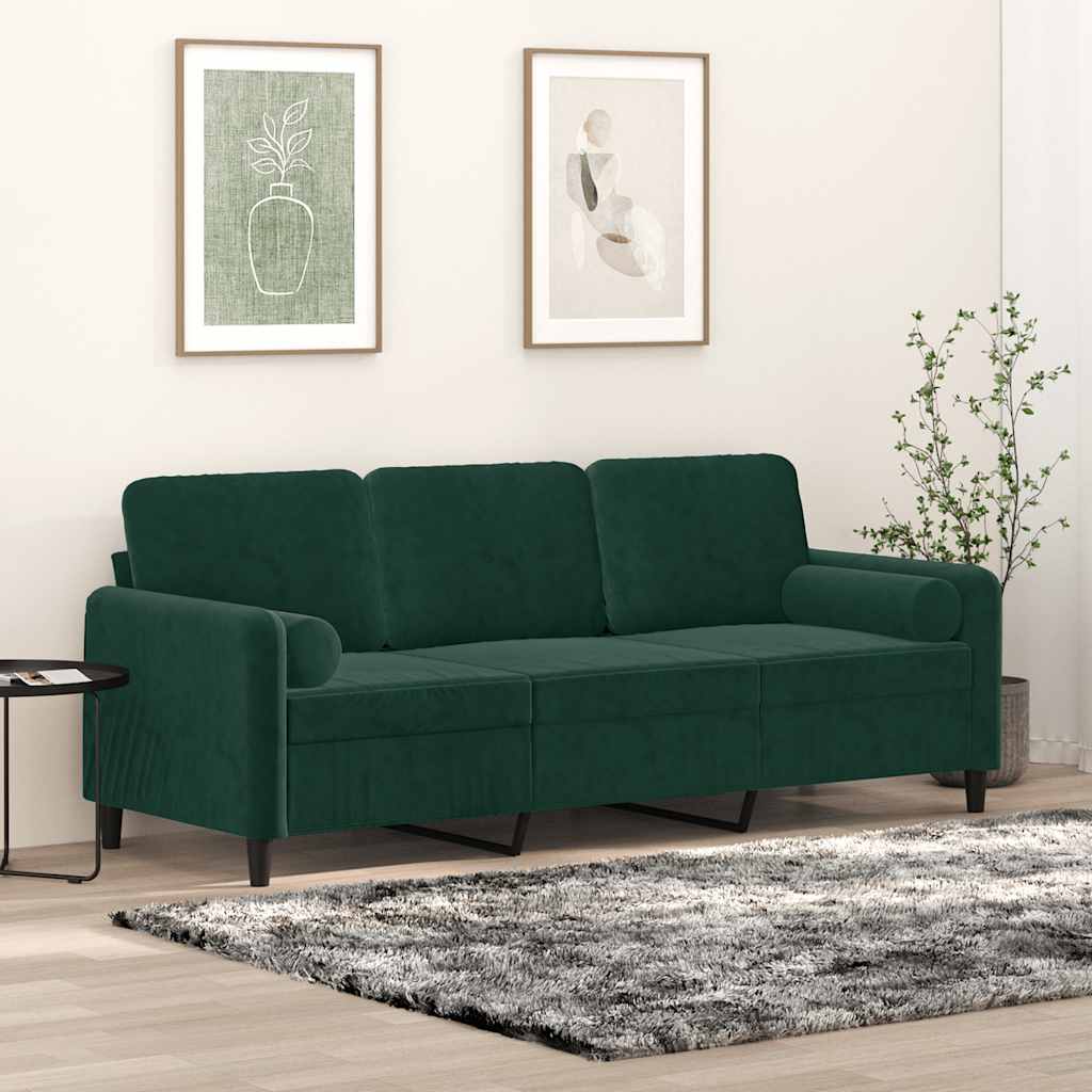 Canapé 3 places avec oreillers vert foncé 180 cm velours - XIOS