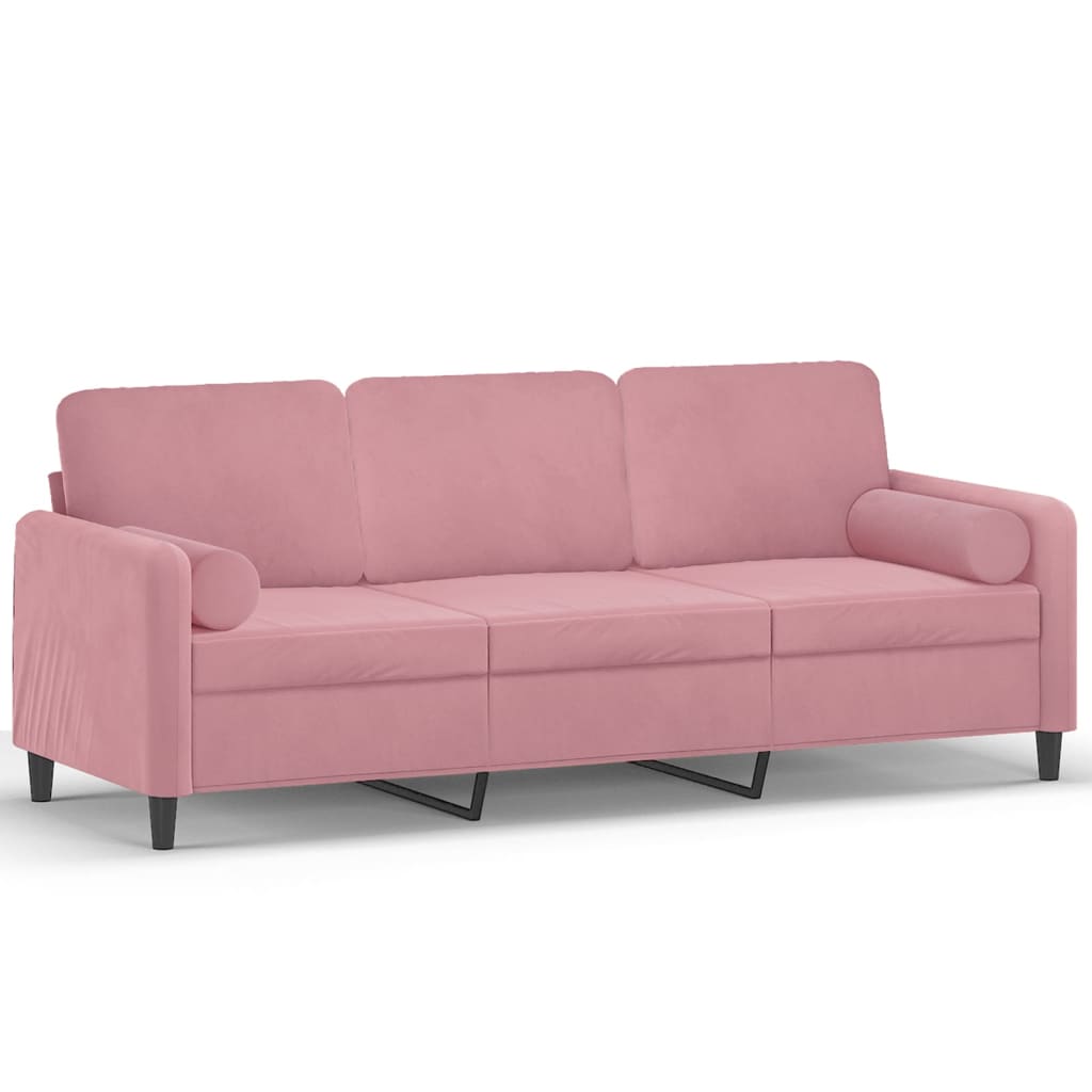 Canapé 3 places avec oreillers décoratifs rose 180 cm velours - XIOS
