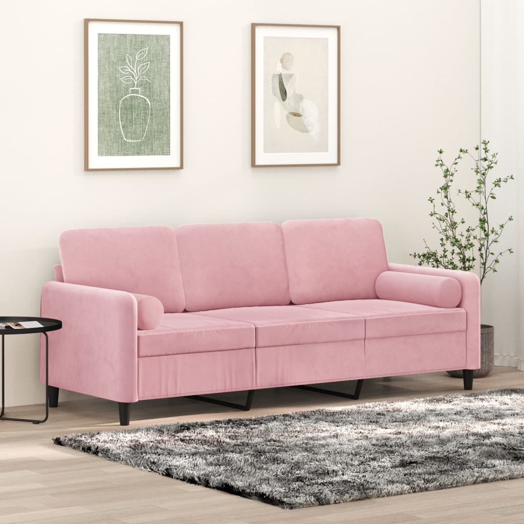 Canapé 3 places avec oreillers décoratifs rose 180 cm velours - XIOS