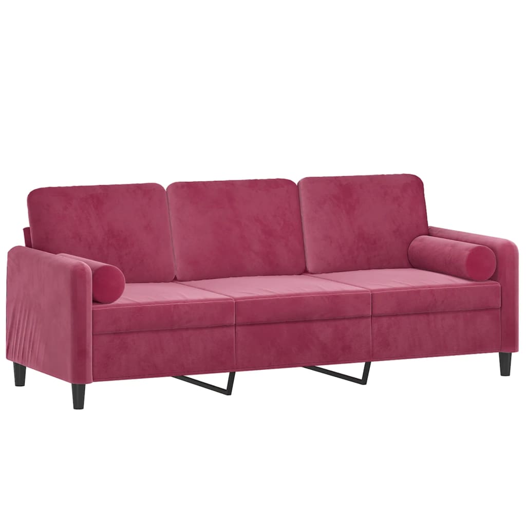 Canapé 3 places avec oreillers bordeaux 180 cm velours - XIOS