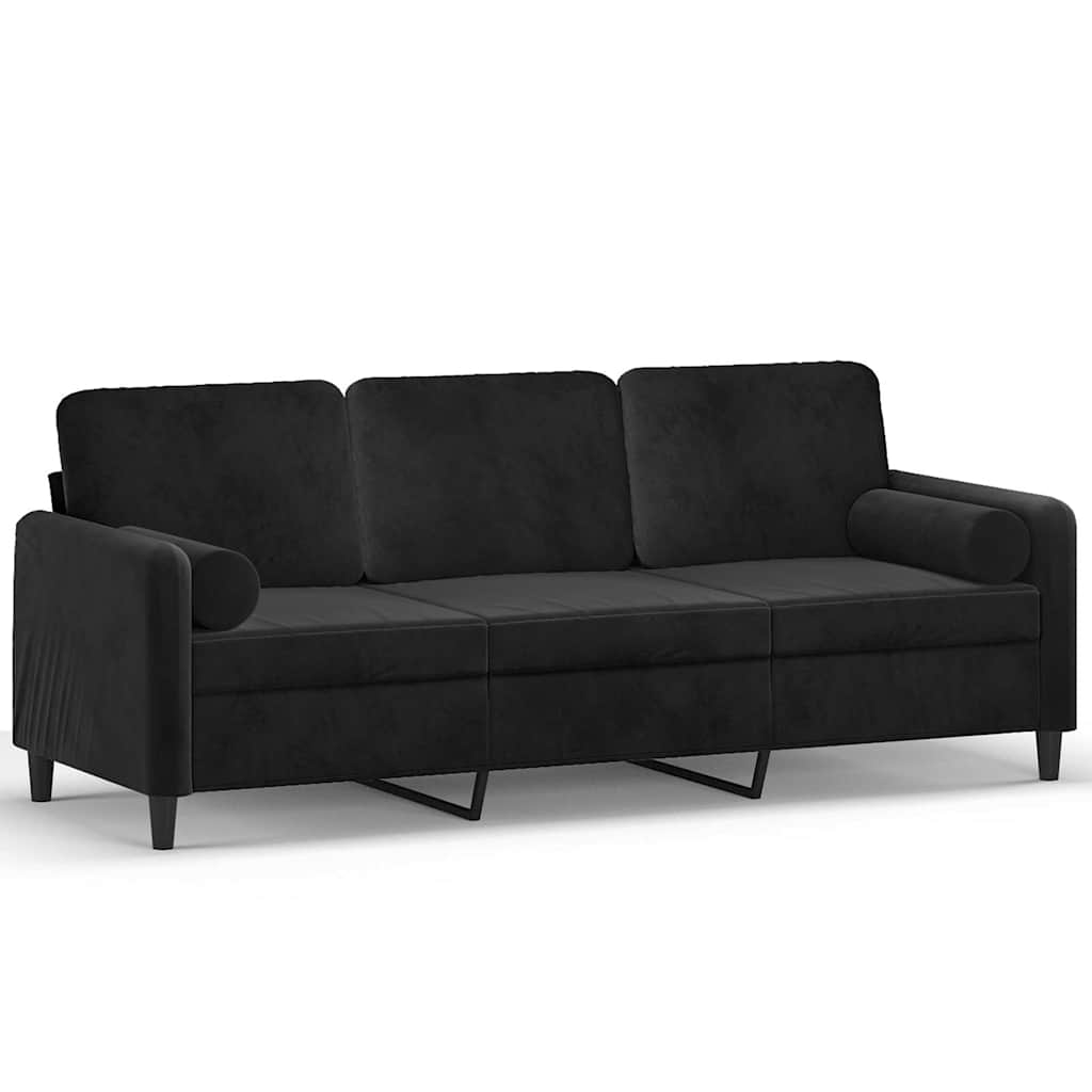 Canapé 3 places avec oreillers décoratifs noir 180 cm velours - XIOS