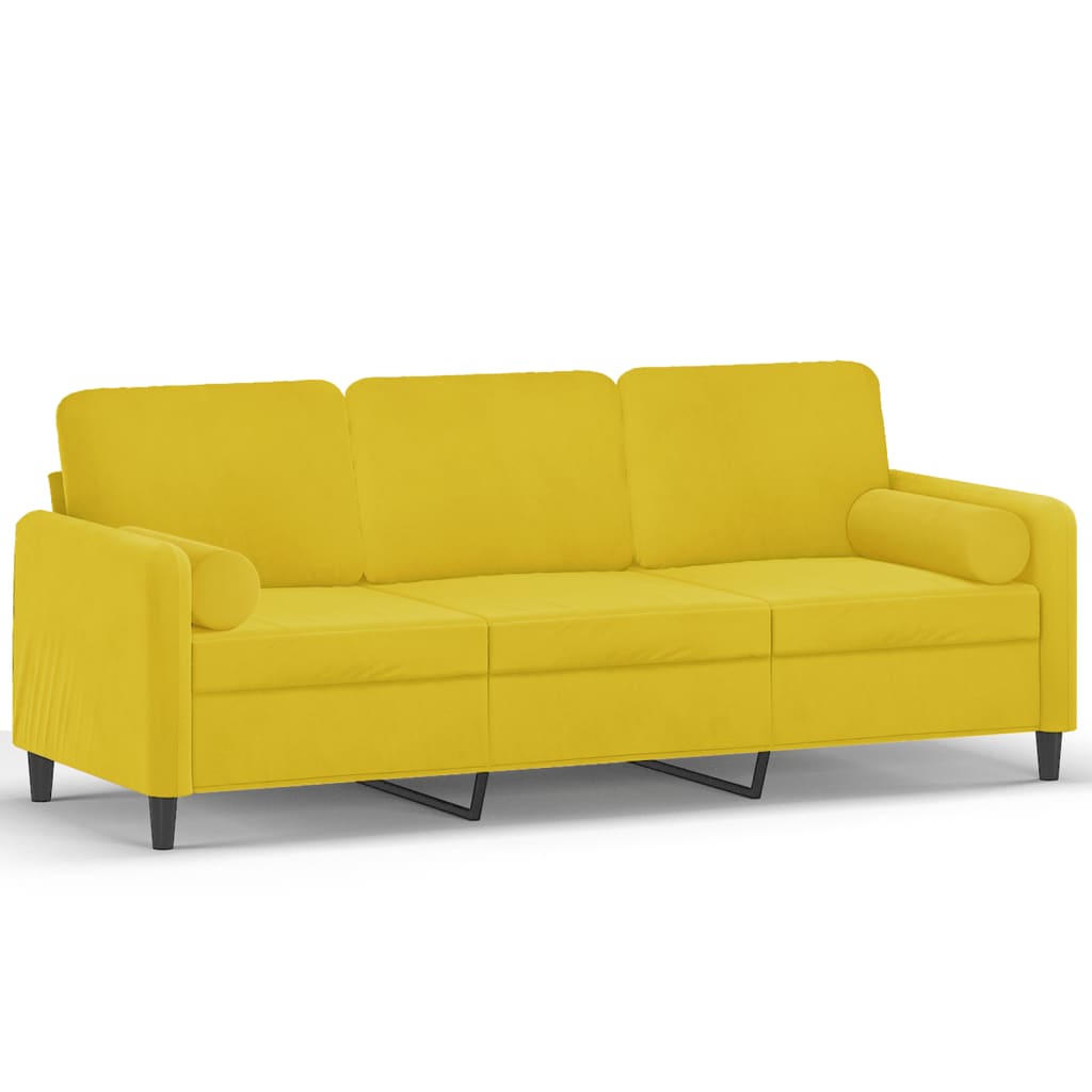 Canapé 3 places avec oreillers décoratifs jaune 180 cm velours - XIOS