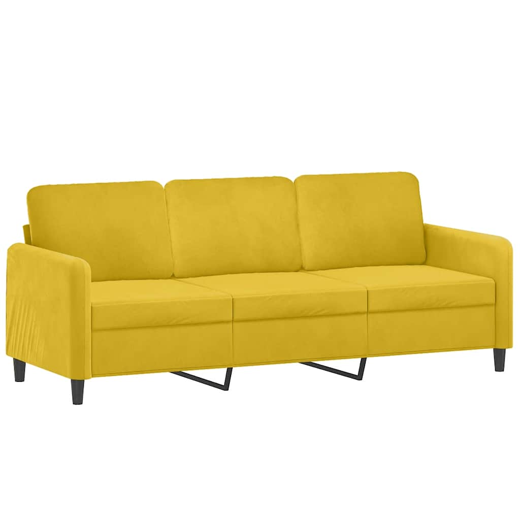 Canapé 3 places avec oreillers décoratifs jaune 180 cm velours - XIOS