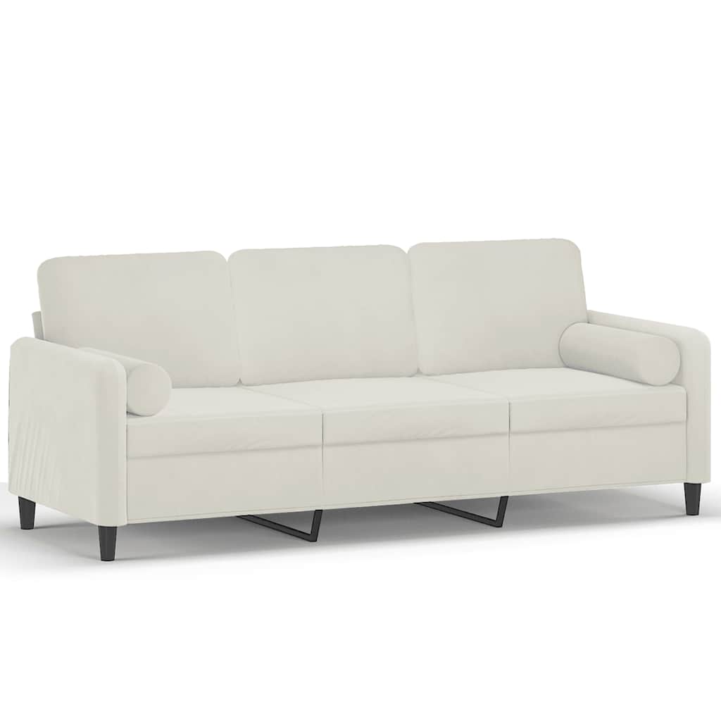 Canapé 3 places avec oreillers décoratifs crème 180 cm velours - XIOS