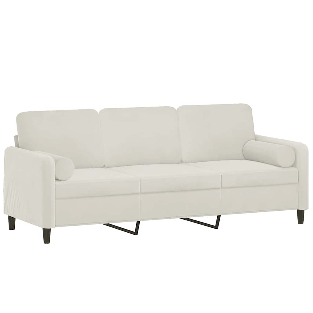 Canapé 3 places avec oreillers décoratifs crème 180 cm velours - XIOS