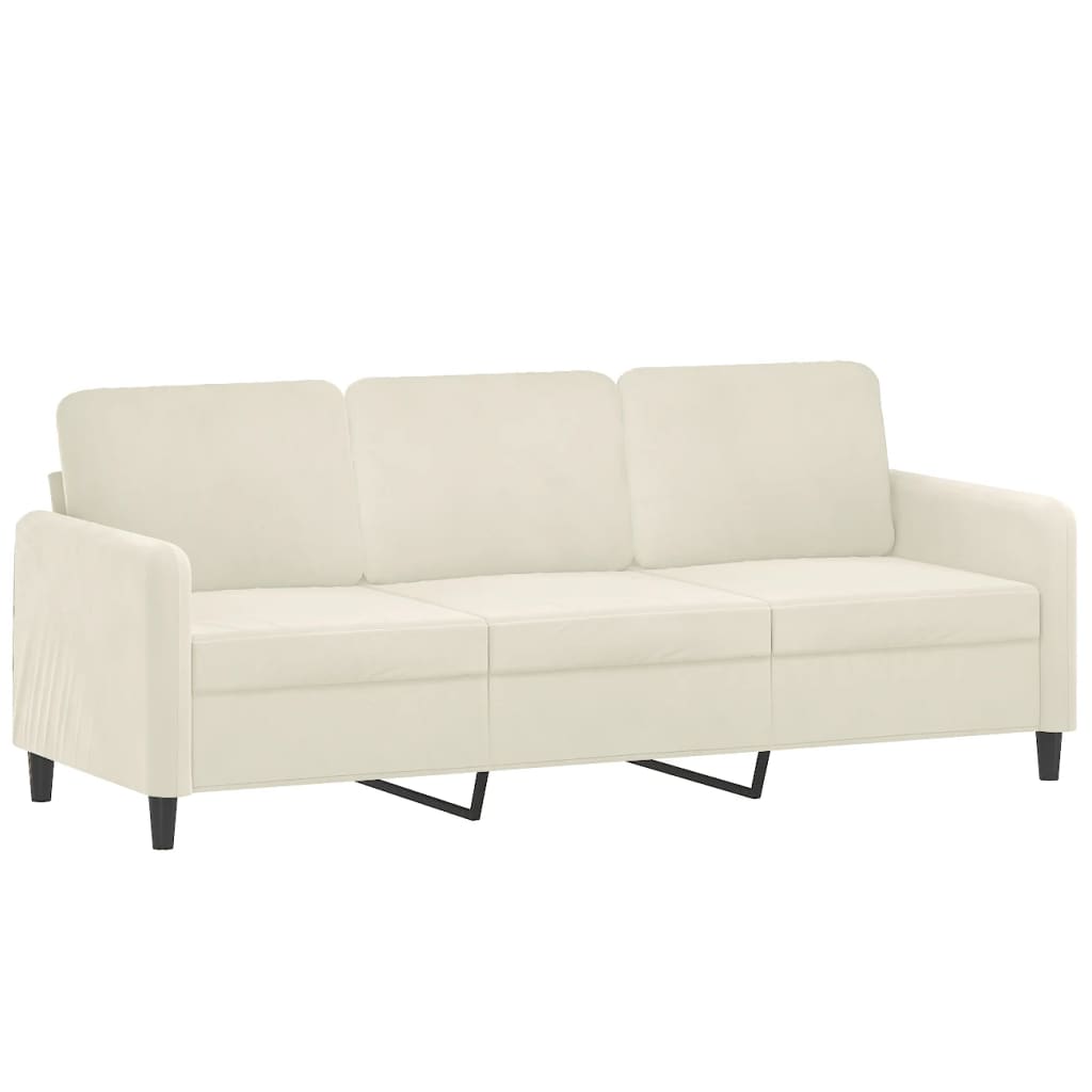 Canapé 3 places avec oreillers décoratifs crème 180 cm velours - XIOS