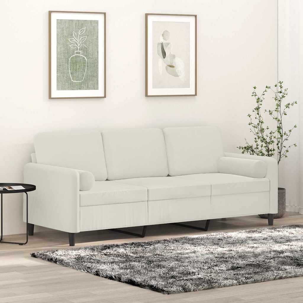 Canapé 3 places avec oreillers décoratifs crème 180 cm velours - XIOS
