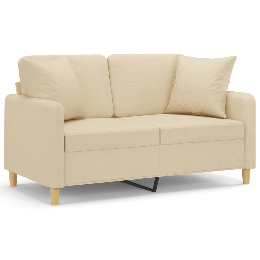 Canapé 2 places avec oreillers décoratifs crème 120 cm tissu