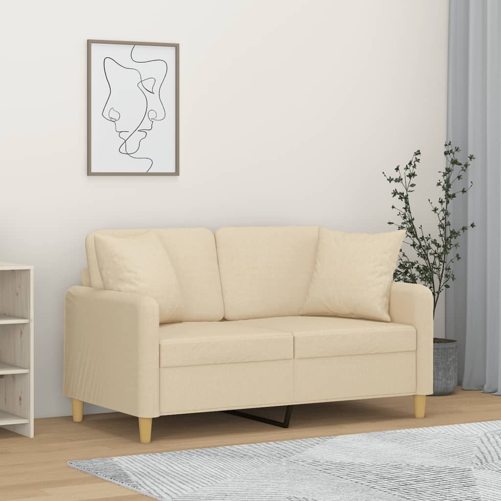 Canapé 2 places avec oreillers décoratifs crème 120 cm tissu - XIOS