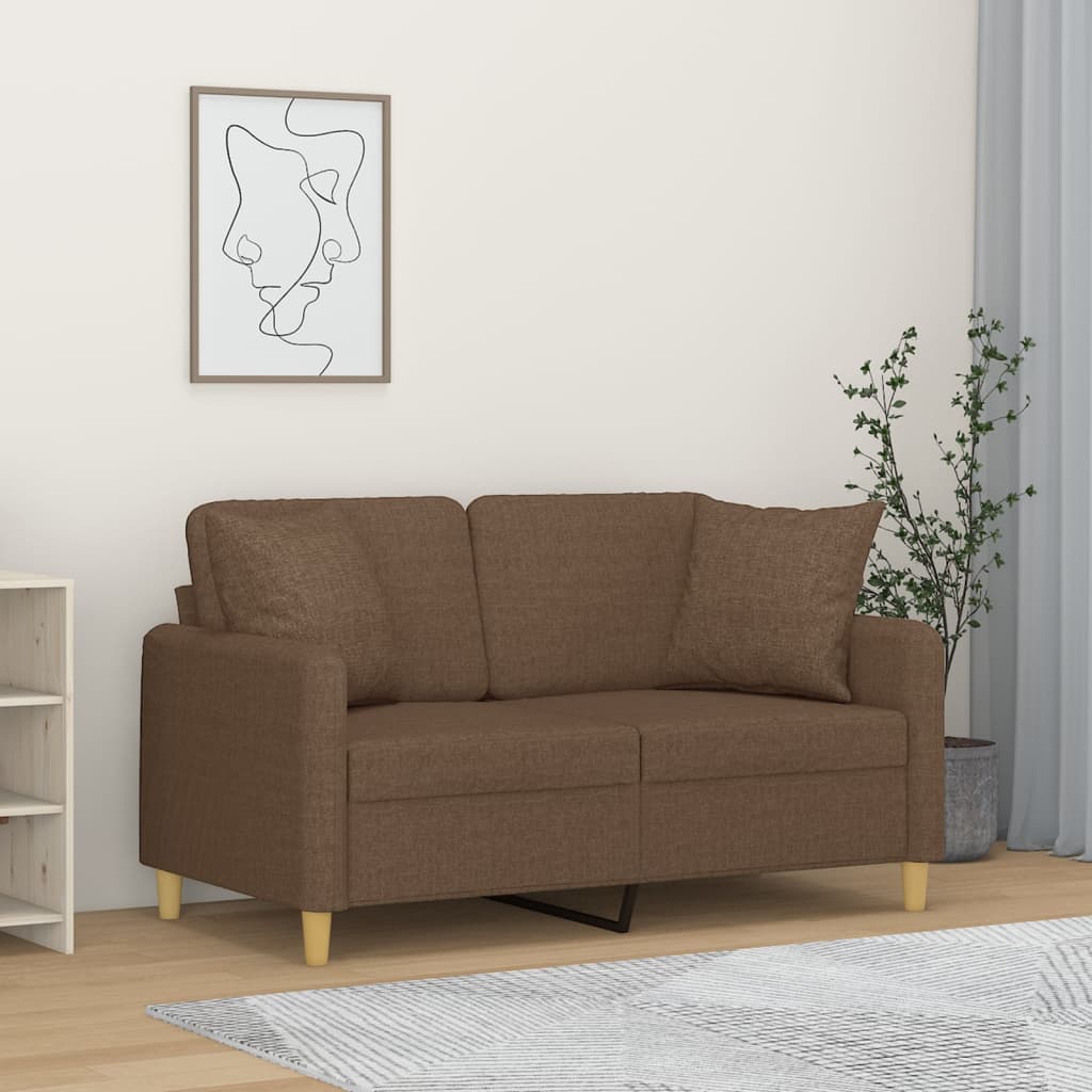 Canapé 2 places avec oreillers décoratifs marron 120 cm tissu - XIOS