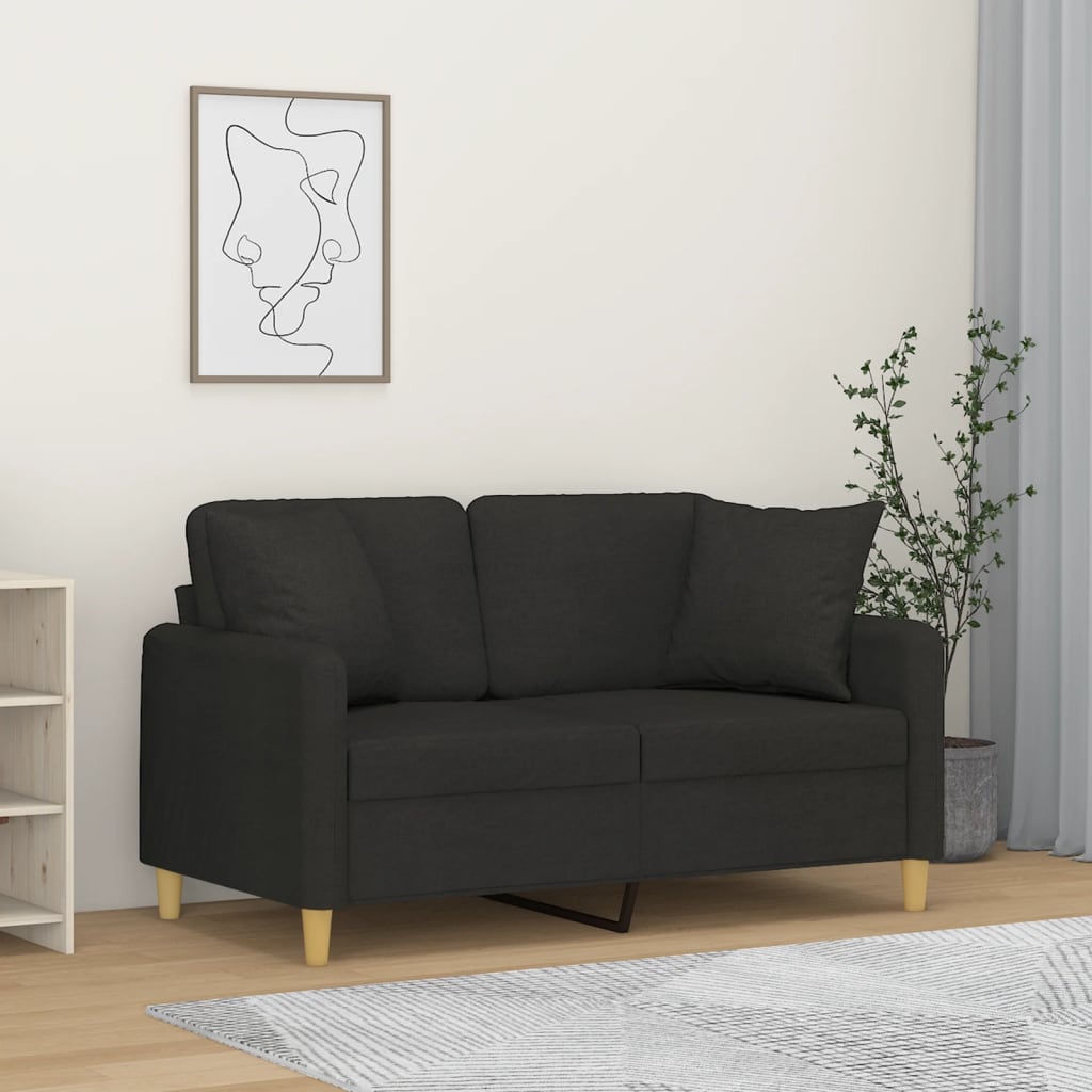 Canapé 2 places avec oreillers décoratifs noir 120 cm tissu - XIOS