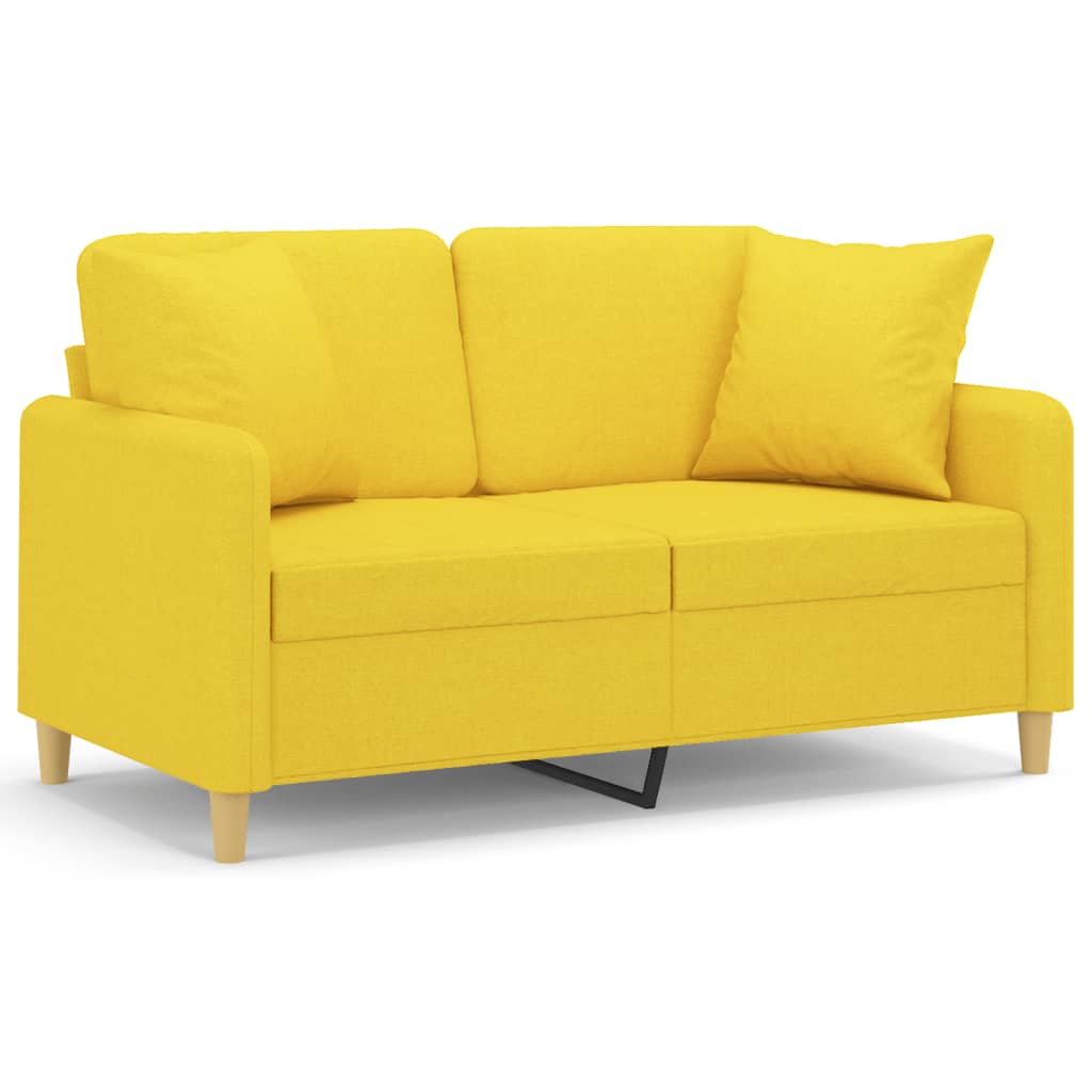 Canapé 2 places avec oreillers jaune clair 120 cm tissu - XIOS