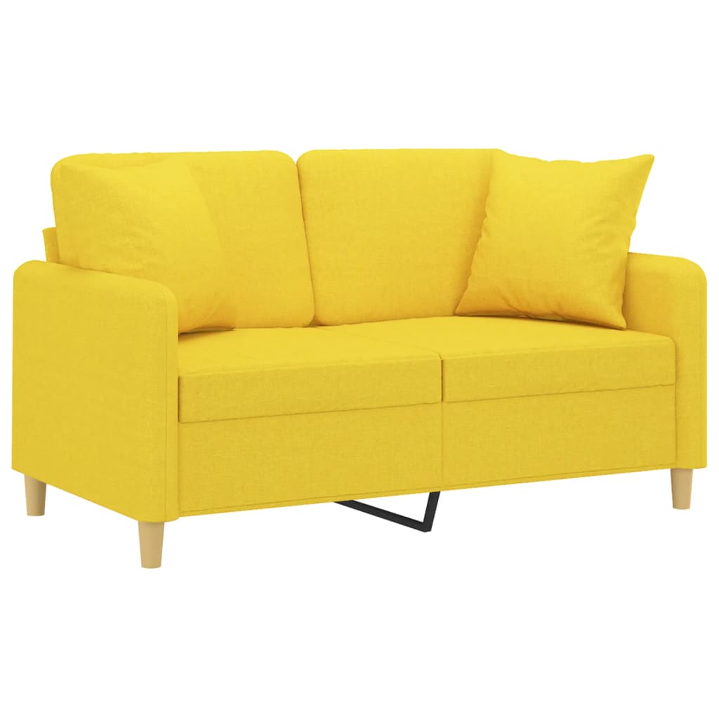 Canapé 2 places avec oreillers jaune clair 120 cm tissu - XIOS