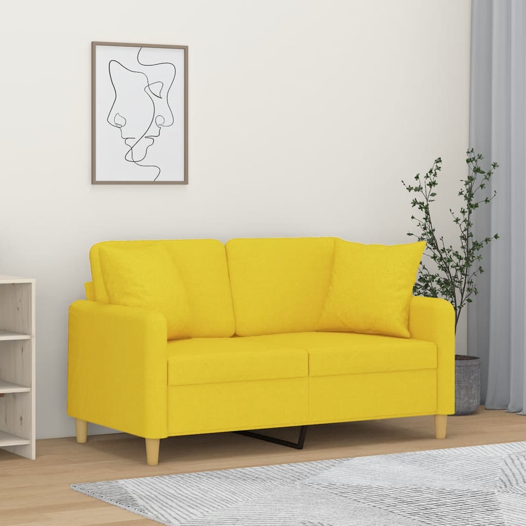 Canapé 2 places avec oreillers jaune clair 120 cm tissu - XIOS