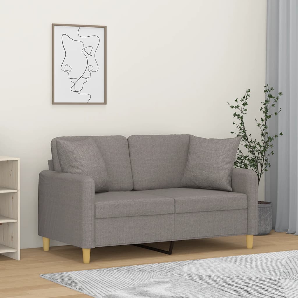 Canapé 2 places avec oreillers décoratifs taupe 120 cm tissu - XIOS