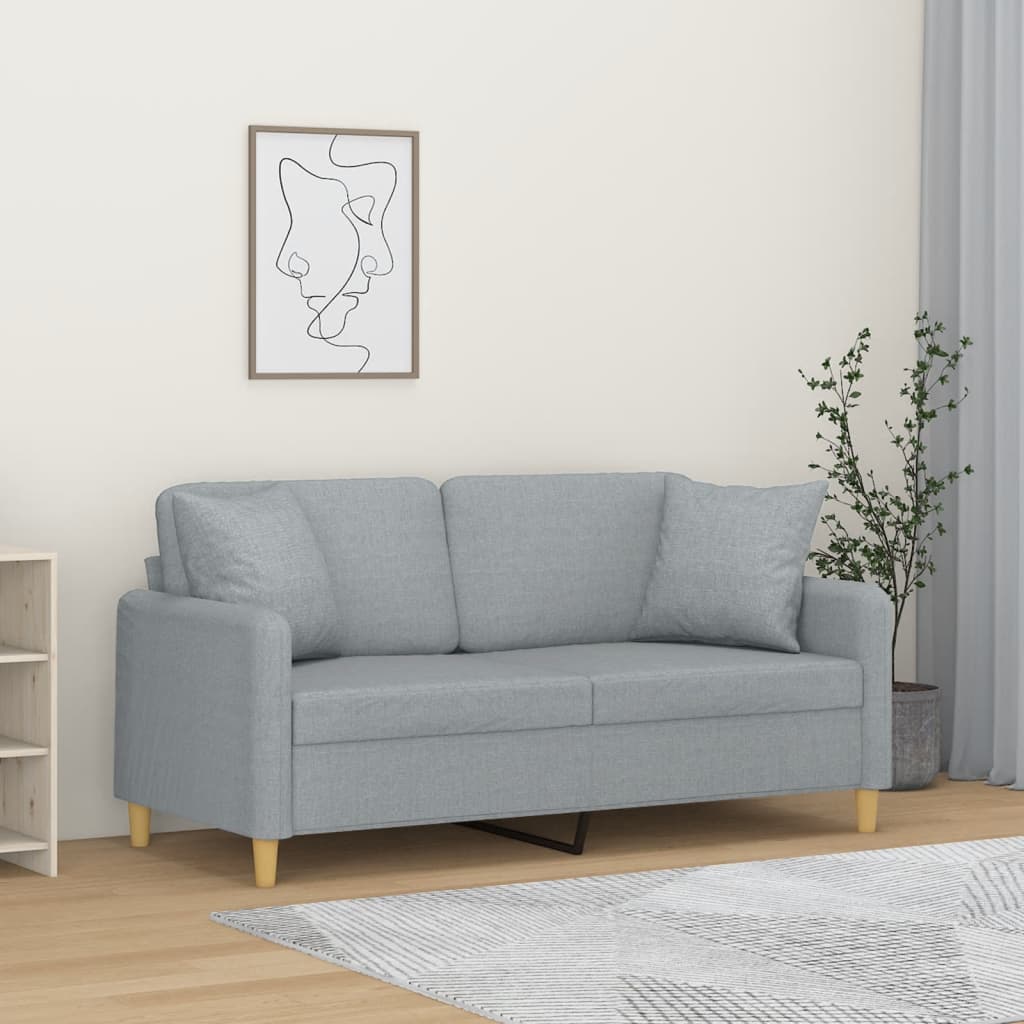 Canapé 2 places avec oreillers gris clair 140 cm tissu - XIOS