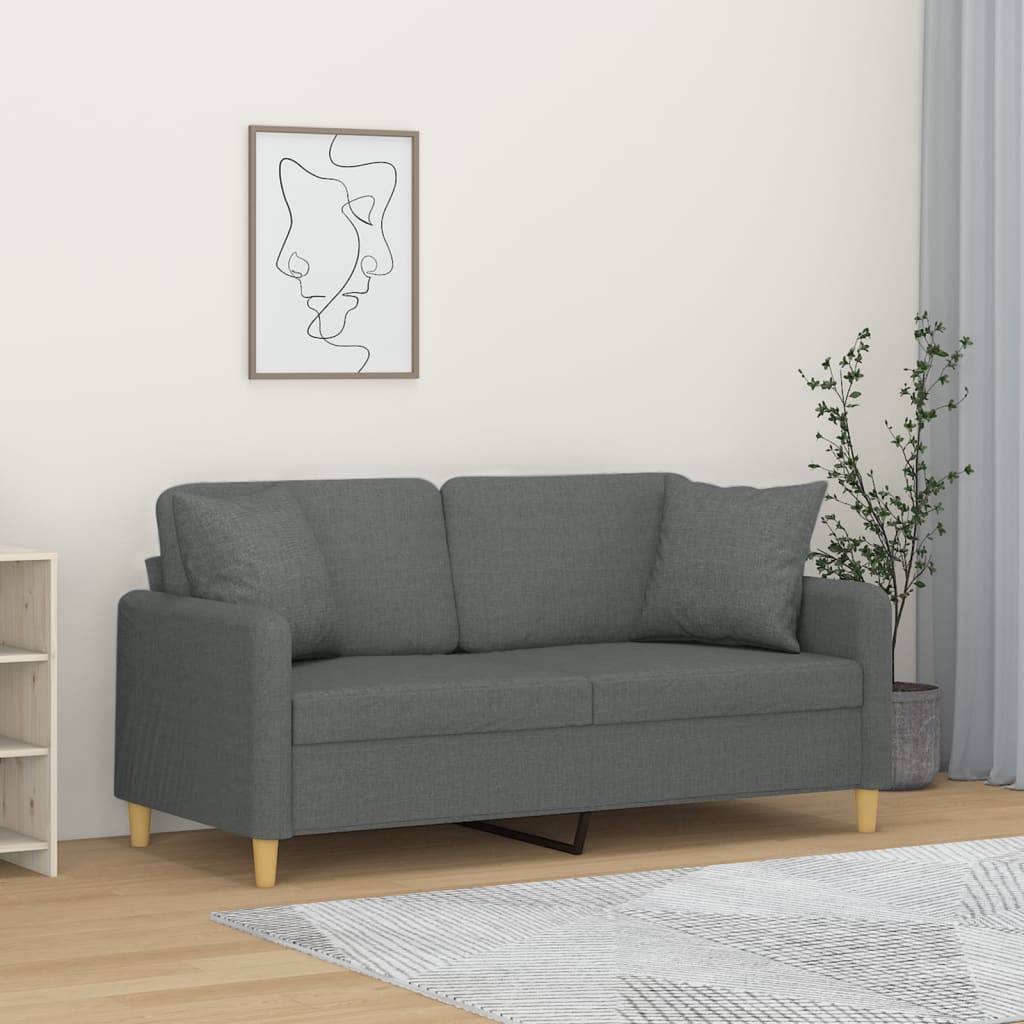 Canapé 2 places avec oreillers gris foncé 140 cm tissu - XIOS