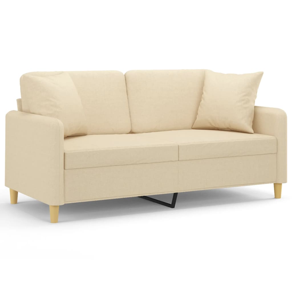 Canapé 2 places avec oreillers décoratifs crème 140 cm tissu - XIOS