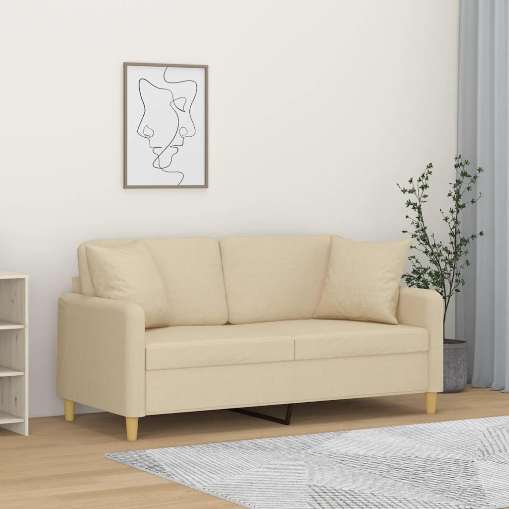 Canapé 2 places avec oreillers décoratifs crème 140 cm tissu - XIOS