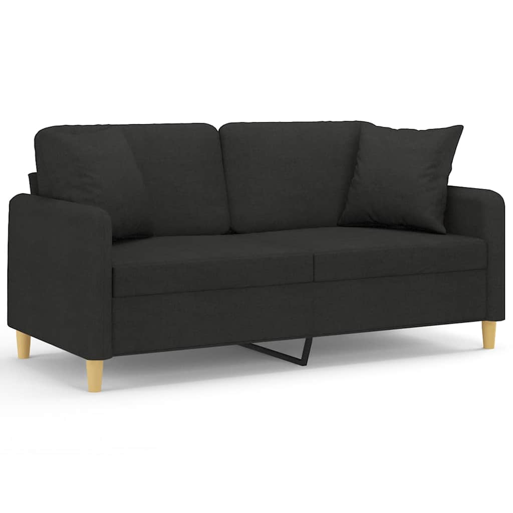 Canapé 2 places avec oreillers décoratifs noir 140 cm tissu - XIOS