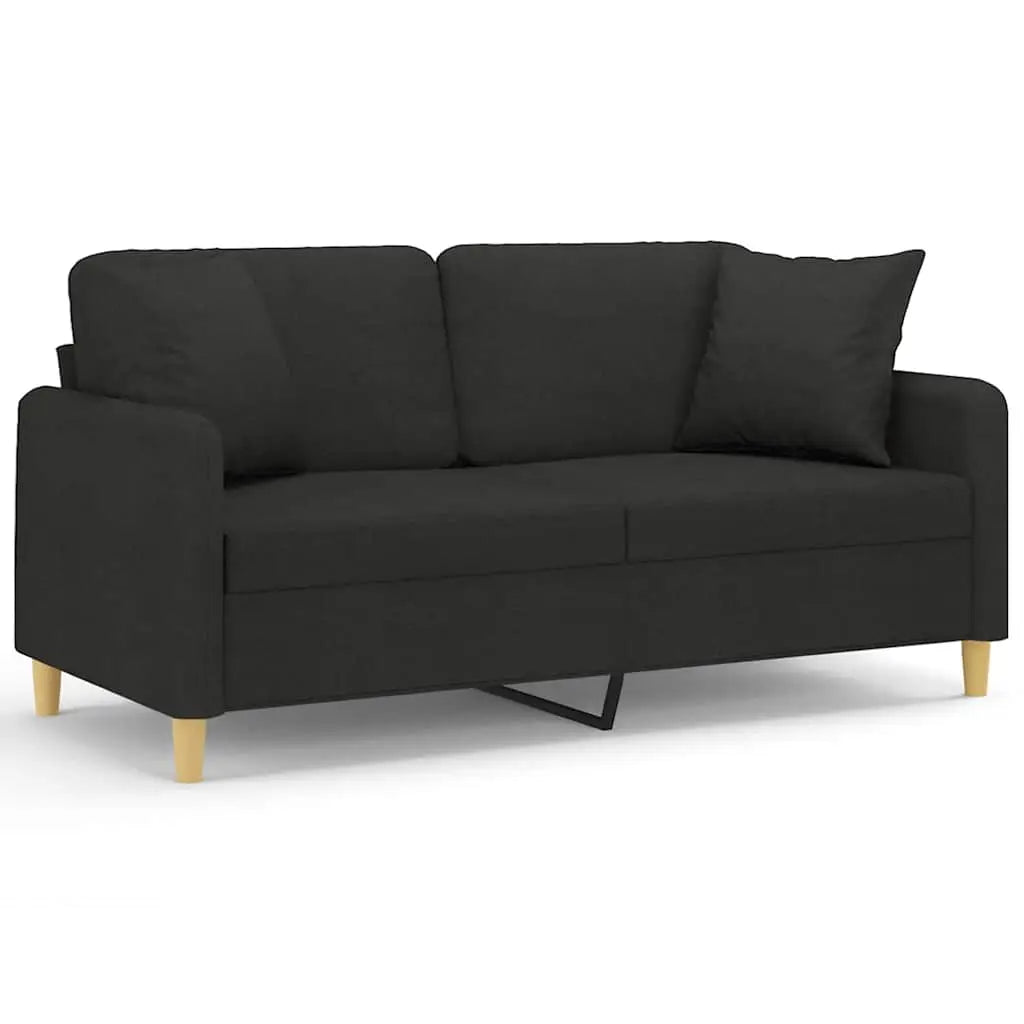 Canapé 2 places avec oreillers décoratifs noir 140 cm tissu - XIOS