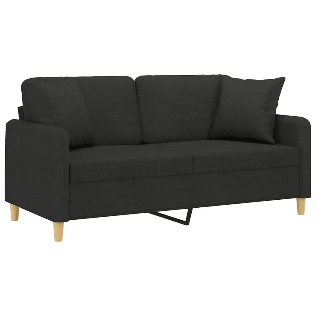 Canapé 2 places avec oreillers décoratifs noir 140 cm tissu - XIOS