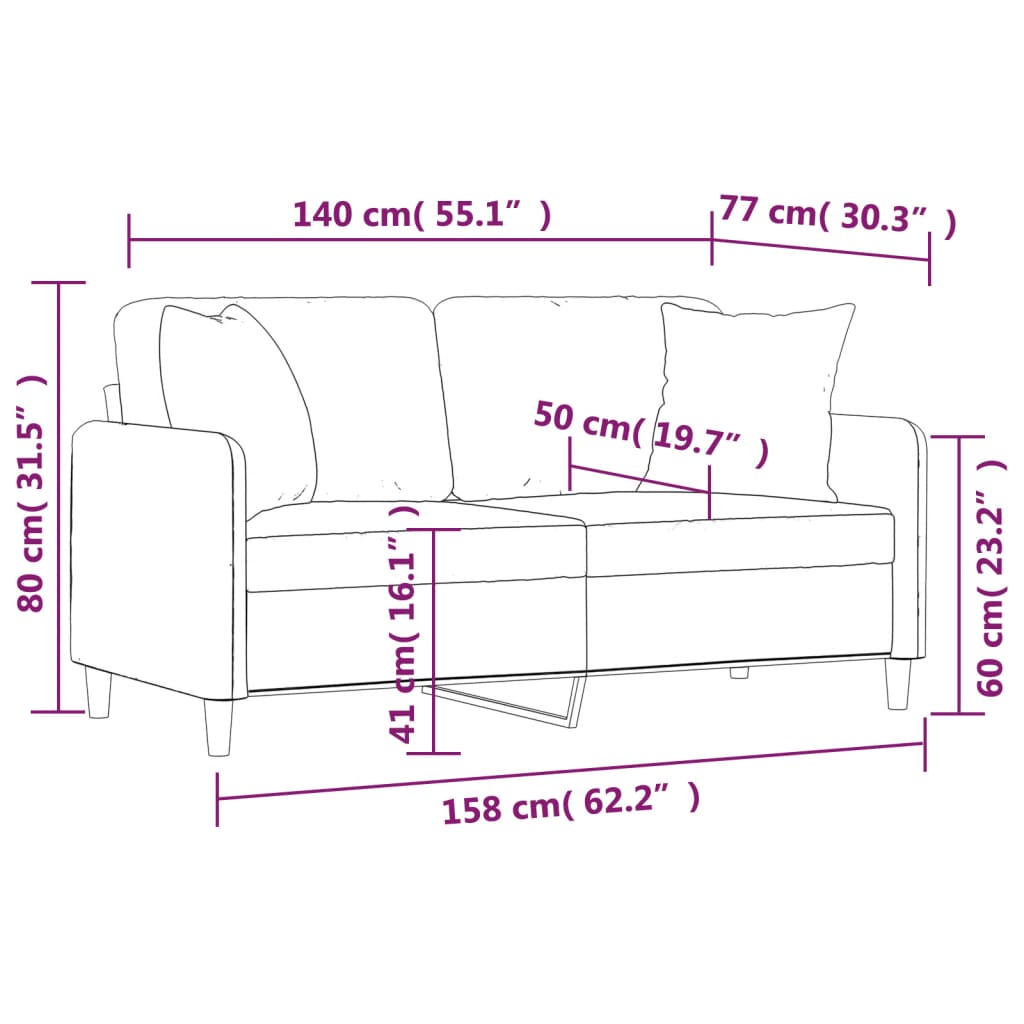 Canapé 2 places avec oreillers décoratifs noir 140 cm tissu - XIOS