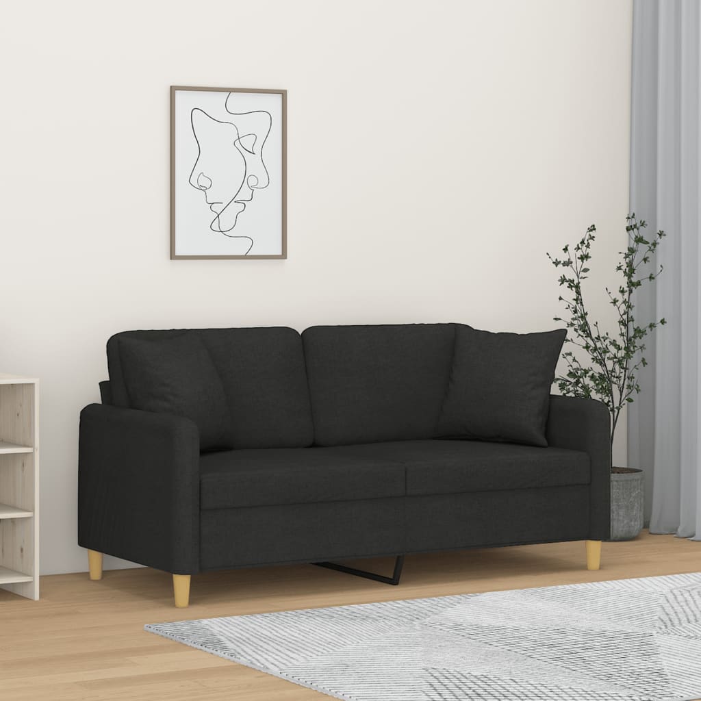 Canapé 2 places avec oreillers décoratifs noir 140 cm tissu - XIOS