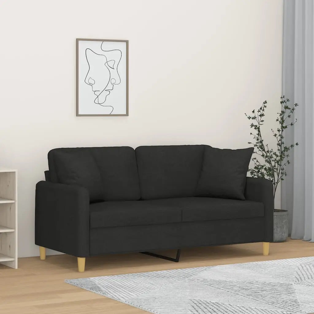 Canapé 2 places avec oreillers décoratifs noir 140 cm tissu - XIOS