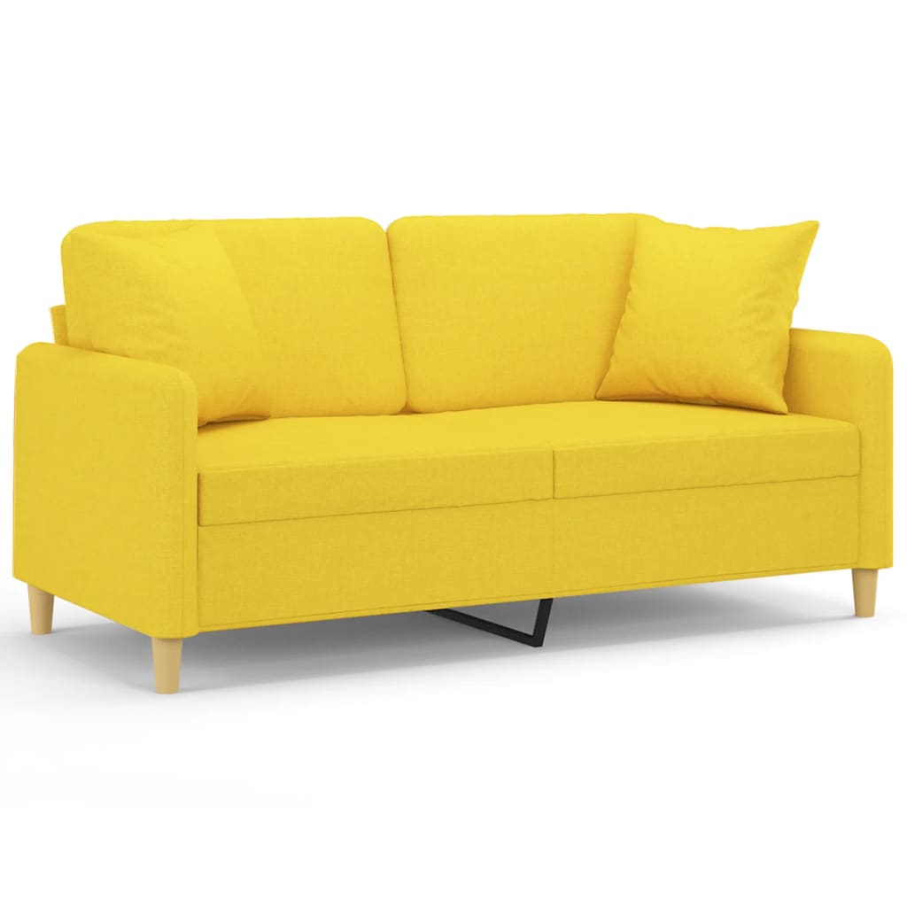 Canapé 2 places avec oreillers jaune clair 140 cm tissu