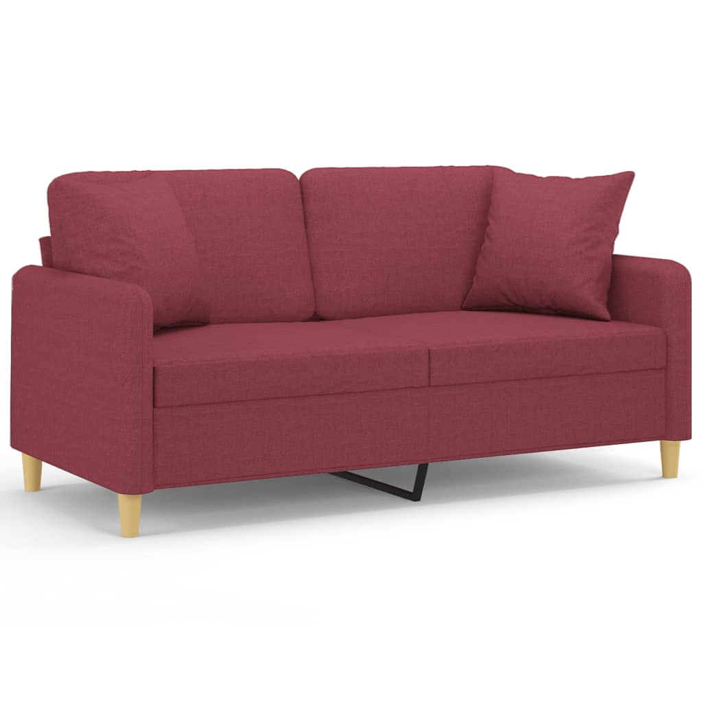 Canapé 2 places avec oreillers bordeaux 140 cm tissu