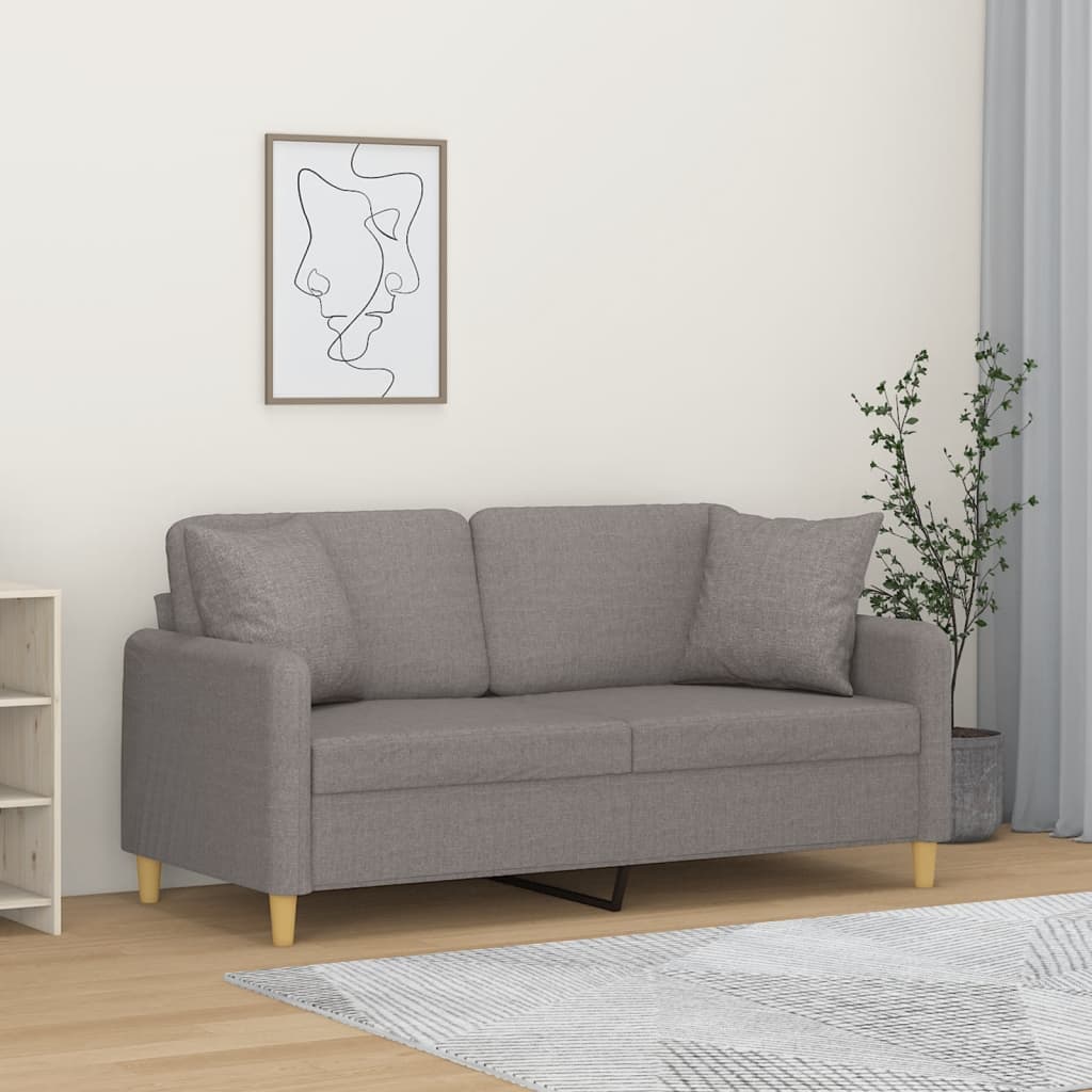 Canapé 2 places avec oreillers décoratifs taupe 140 cm tissu - XIOS