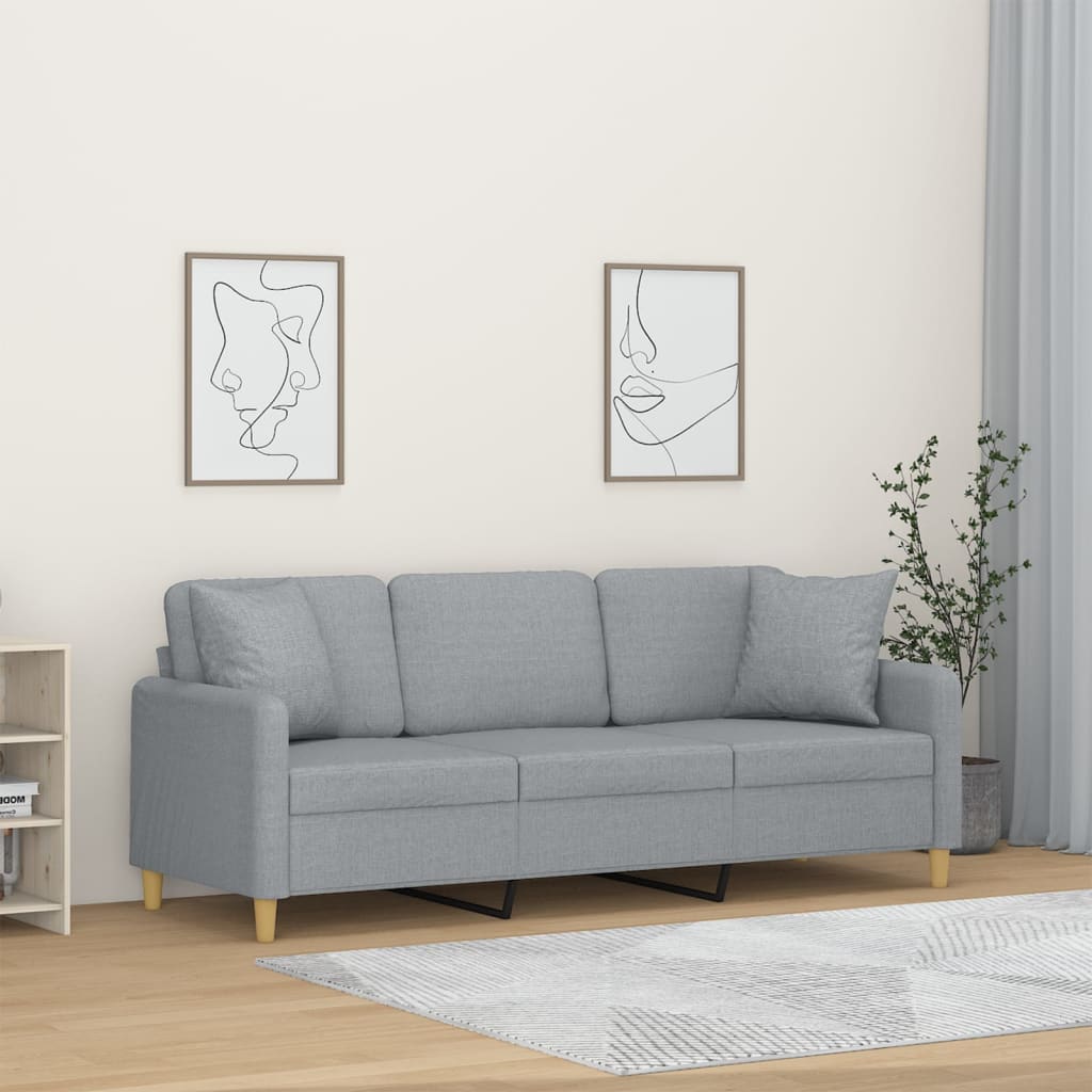 Canapé 3 places avec oreillers gris clair 180 cm tissu - XIOS