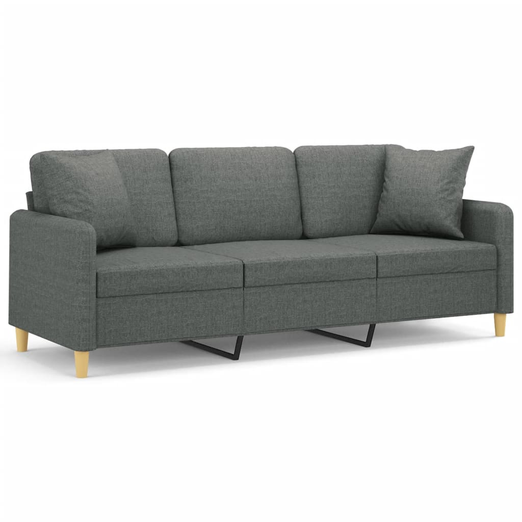 Canapé 3 places avec oreillers gris foncé 180 cm tissu - XIOS