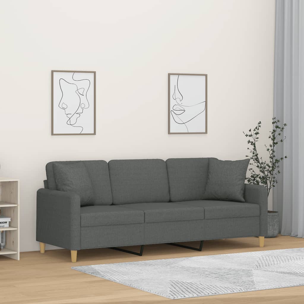 Canapé 3 places avec oreillers gris foncé 180 cm tissu - XIOS