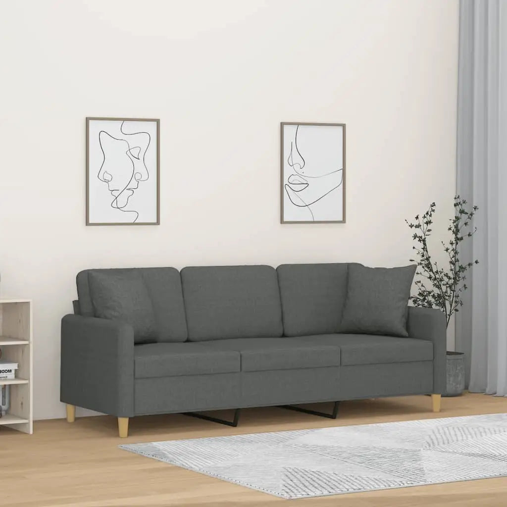 Canapé 3 places avec oreillers gris foncé 180 cm tissu - XIOS