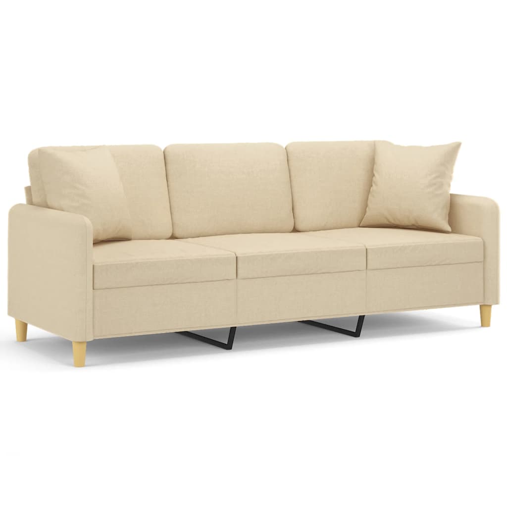Canapé 3 places avec oreillers décoratifs crème 180 cm tissu - XIOS