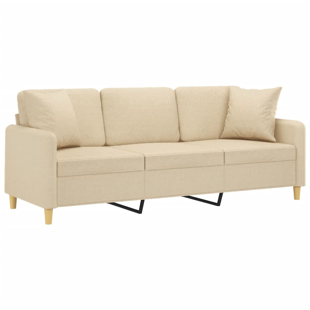 Canapé 3 places avec oreillers décoratifs crème 180 cm tissu - XIOS