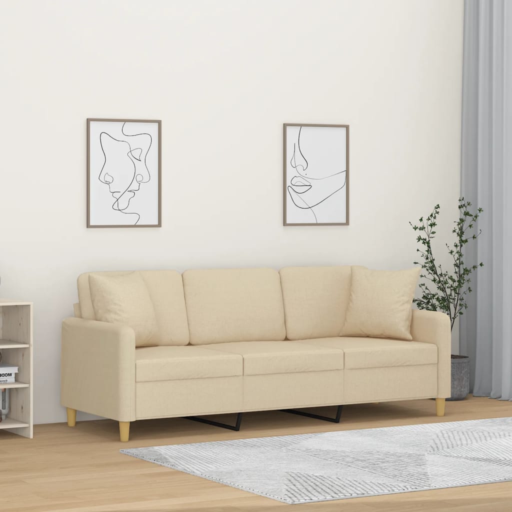 Canapé 3 places avec oreillers décoratifs crème 180 cm tissu - XIOS