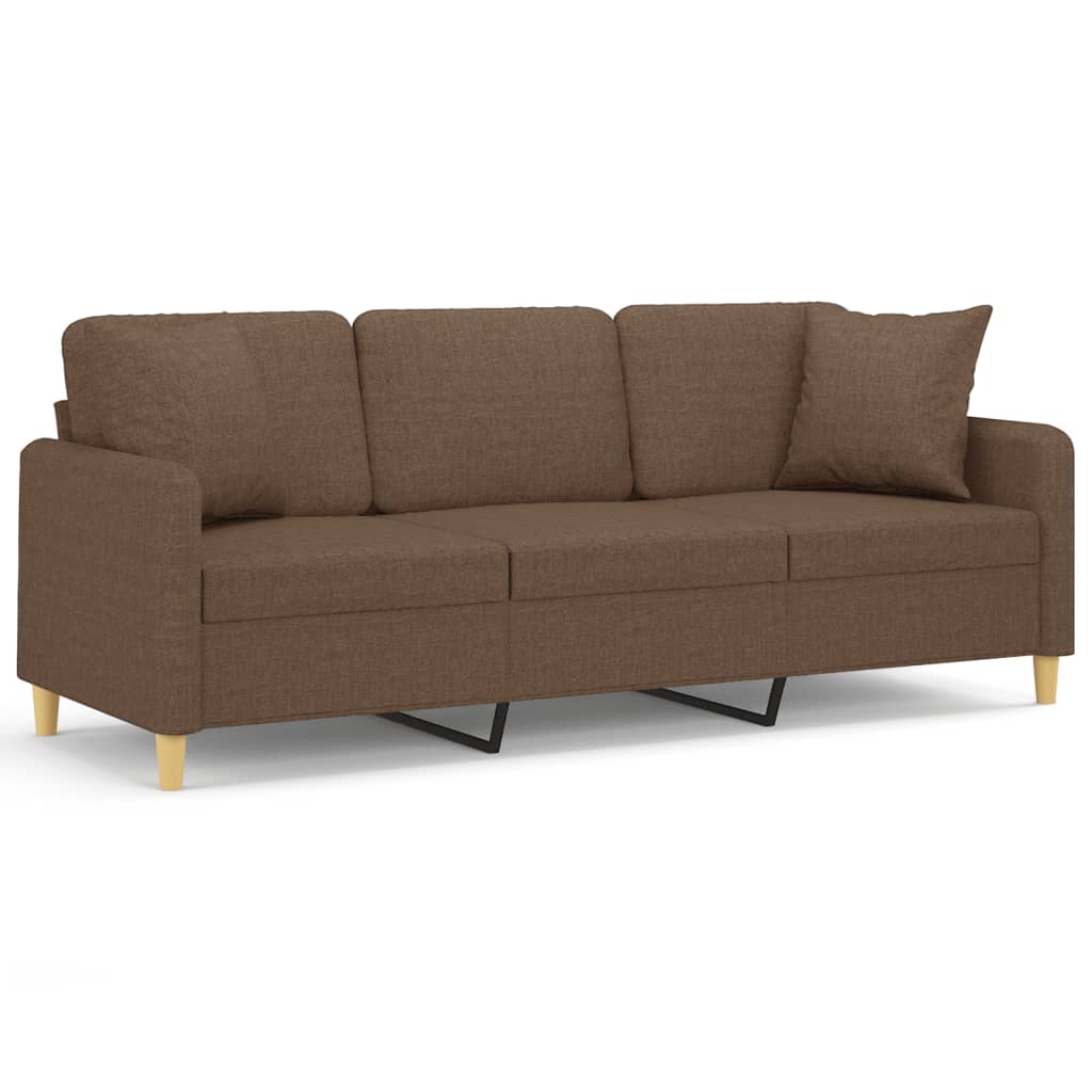 Canapé 3 places avec oreillers décoratifs marron 180 cm tissu - XIOS