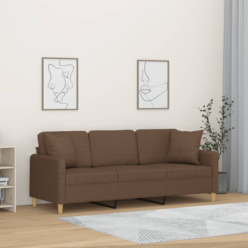 Canapé 3 places avec oreillers décoratifs marron 180 cm tissu - XIOS