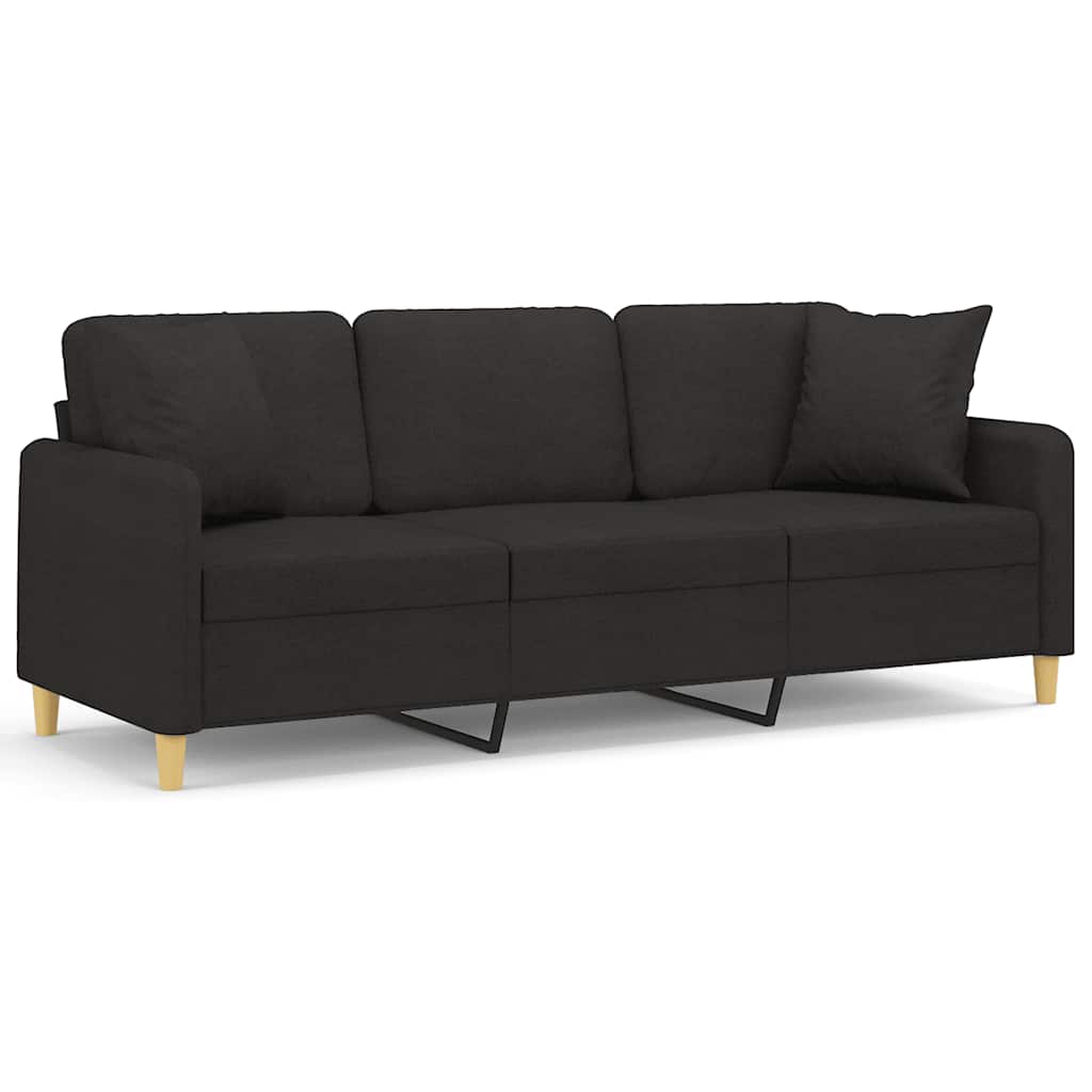 Canapé 3 places avec oreillers décoratifs noir 180 cm tissu - XIOS