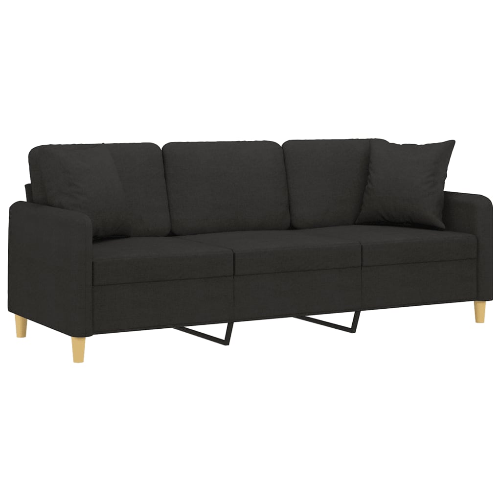 Canapé 3 places avec oreillers décoratifs noir 180 cm tissu - XIOS
