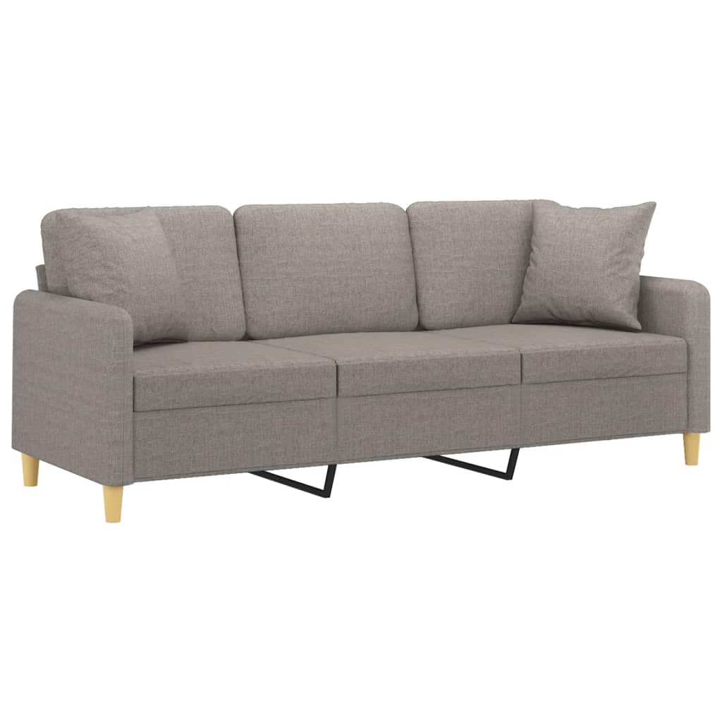 Canapé 3 places avec oreillers décoratifs taupe 180 cm tissu - XIOS